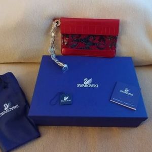 NEW Daniel Swarovski Crystal Lambskin Jet Black Red Siam Evening Bag 865303 $310